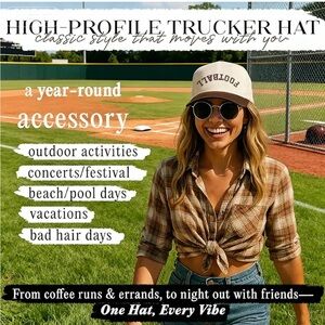 High-Profile Trucker Hat - Football Logo - Cream & Brown